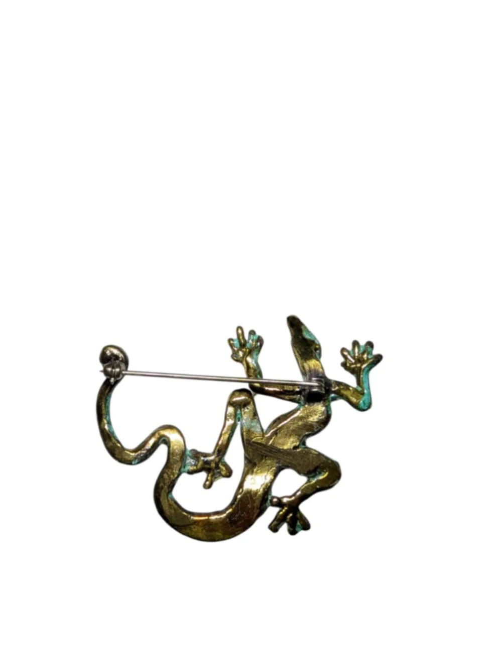SIGNED Richard Kaish Lizard Gecko Reptile Bronze Patina Colored Brooch Pin 2